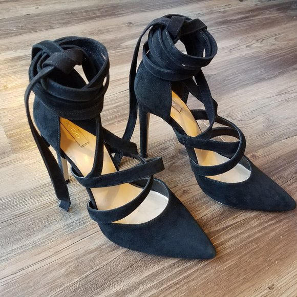 aldo black lace up heels